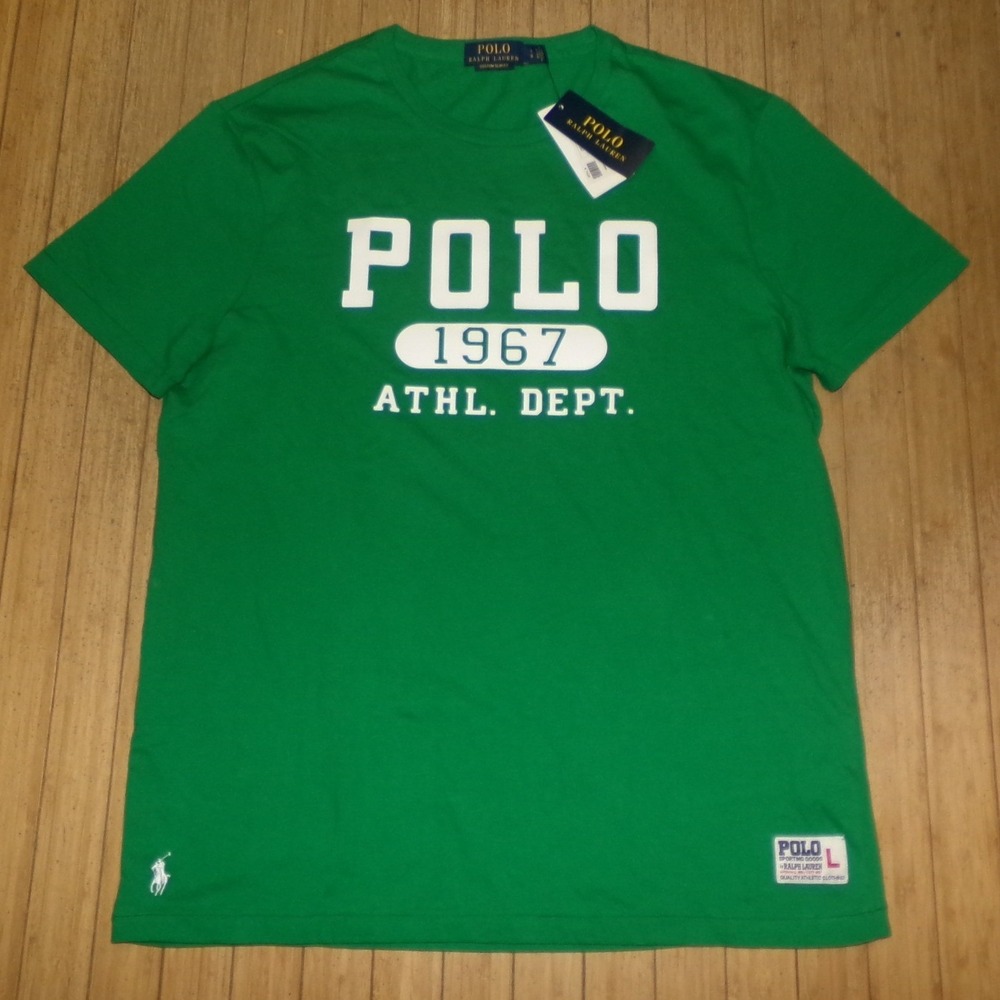 Polo Ralph Lauren Mens Custom Slim Fit LRG Green 1967 Athl Dept Graphic T-Shirt